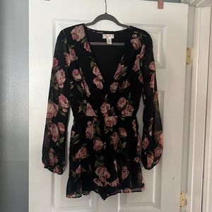 Black and pink rose romper